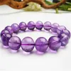 Brin 13mm Cristal Transparent Quartz Perles Rondes Bracelets Femme Femmes Dames Charme Stretch Véritable Bracelet Violet Naturel