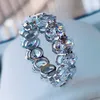 925 Gümüş Pave Ayarı Tam Kare Simüle Simüle Elmas CZ Eternity Band Nişan Düğün Taş Yüzükleri Boyut 5,6,7,8,9, Y0723