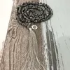 Łańcuchy lotosowy wisior om naszyjnik 108 koraliki wiązane biżuteria z kamiennego kamiennego labradorytowego