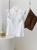 Chemisiers pour femmes sans manches chemisier blanc couture en dentelle volants Vintage simple boutonnage femme été 2023 chemise
