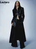 Camis Lautaro Spring Autumn Extra Long Black Soft Pu Leather Overcoat för kvinnor med dragkedja Cool Runway European Fashion 2023