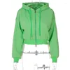 Women's Jackets Cardigan Sweatshirt Fashion Green Hooded Women Long Sleeve Zip Cropped Jacket Female Lady 2023 All-Match Coat