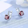 Hoopörhängen Original 925 Sterling Silver Geometric Square Crystal for Women Korea Wedding Party Jewelry Gift Female Pendientes