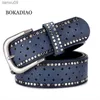 Bokadiao Women's Belt Punk Pin Backle Vintage Hollow Rivets Luxury Lady's Original Leather Belts for womanウエストバンド女性ベルトL230704
