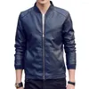 Men's Jackets Men Zipper Closure Coat Stand Collar Faux Leather Jacket Stylish Placket Long Sleeve Cardigan For Spring