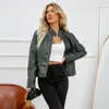 Women's Leather 2023 Simple Casual PU Coat Stand Up Collar Zipper Slim Motorcycle Suit Short Jacket Woman