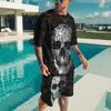 Herrspårar Summer Fashion Short Sleeved T Shirt Shorts 3D Tryck Samma färg Tvådeldräkt S 6xl Skull Theme 230715