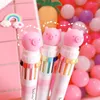 Cute Pink Piggy 10 In 1 Multi-color Ballpoint Pen 0.5mm Refill Marker Writing Stationery Students Learning Supplies Kids DIY