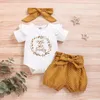 Clothing Sets Children's Set Girls' Summer Short Sleeved Letter Romper Floral Polka Dot Shorts Headwear 3pcs 2023 Baby Clothes