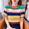 Maglioni da uomo Summer Thin Striped Knit Colour Pullover Maglione da donna Moda casual T-shirt larghe T-shirt manica corta O-Collo Maglieria da donna