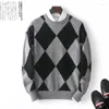 Men's Sweaters Merino Cashmere Sweater Round Neck Pullover Stitching Fashion Autumn And Winter Thick Knitted Large Size Top