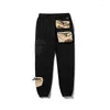 Men's Pants 123 Alphabet Graffiti Distressed Vintage Fleece Sweatpants Men's High Street Loose Casual Oversized Joggers Winter Trousers