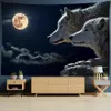 Tapissries Dome Cameras Psychedelic Cool Wolf Tapestry Wall Hang Full Moon Night Bohemian Hippie Witchcraft Tapiz Science Fiction Dormitory Decor R230714