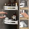 Bathroom Shelves Bathroom Shelf No Drill Wall Mounted Shampoo Bottle Shower Corner Rack Toilet Storage Rack Aluminum Bathroom Kitchen Accessories 230714