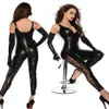 Crote Faux Skórzane krocze zamek błyskawiczny Catsuit czarny seksowny spandeks lateksowy catsuit kobiet-odziew klubowy fetysz koronkowy nóg bodysuit293w