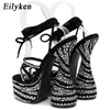 Sandalen Eilyken CRYSTAL Chunky Heels Sandalen Mode Peep Toe Ankle Cross Lace-Up Plattform Frauen Stripper Schuhe 230714