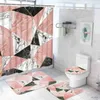 샤워 기하학적 대리석 인쇄 샤워 커튼 목욕 매트 세트 소프트 카펫 방지 깔개 화장실 뚜껑 덮개 욕실 커튼 현대 가정 장식