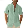 Men's Casual Shirts Leisure Mens Cotton Linen Shirts Oversized Loose Solid Short Sleeve Buttoned Shirt Spring Summer Fashion Turn-down Collar Tops L230715