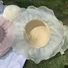 Berretti Cappelli da sole in pizzo per bambini Cappello laterale da spiaggia in paglia a tesa larga Cappello a cupola femminile floscio Frange Kids Princess Summer Panama