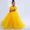 Girl's Dresses Yellow Puffy Little Kids Birthday Party Dresses Jewel Neck Ruffles Mother And Girl Princess Flower Girls Gowns Toddler Prom Dres 230714