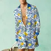 Herr t-shirts 2023 sommar haiian 3d tryck män passar långärmad lapel skjortor och shorts två bitar set man casual lös strand kläder kläder l230715