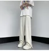 Mäns byxor 2023 Summer Ice Silk Sticked Tall Casual Korean Trend Y2K Sagging Wide Leg Split Pant Male Trousers Streetwear