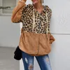 Felpe con cappuccio da donna Felpe con cappuccio autunno inverno Donna Felpa con cappuccio leopardata con cerniera casual Felpa con cappuccio a maniche lunghe Moda Top Cappotto caldo V-F