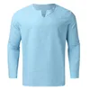 Herrspårar Solid Color 2 Pieces Set Men Cotton Linen Långärmad tröjor och avslappnad strand Löst byxor Summer Homewear Outfits