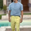 Men's T-Shirts Vintage Solid Cotton Linen Clothes Men's Tops Summer Loose Short Sleeve Crew Neck Button T Shirts Casual Men Pullover Streetwear L230715