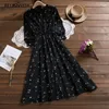 Casual Dresses Vintage Woman Chiffon Dress 2023 Spring Autumn Elegant V-Neck Ruffles Floral Printed For Women High Midist Party Vestidos