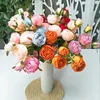 Dekorativa blommor 1Bunch 3heads Artificial Rose Pink Silk Buquets Bride Holding Fake Peony For Home Wedding Decoration Plant