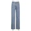 Calças de brim femininas retro vermelho estrela padrão azul perna reta mulheres magro ajuste cintura alta casual 90s streetwear vintage denim pant 230715