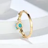 Wedding Rings Luxury Female Charm Water Blue Zircon Ring Yellow Gold Color For Women Round Crystal Stone Engagement Jewelry