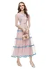 Women's Runway Dresses O Neck 3/4 Sleeves Printed Tiered Piping Elegant Fashion Designer Party Prom Gown