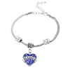 Charm Bracelets Blue Crystal Heart Charms NANA Mãe Irmã Avó Professora Família Amiga Pulseira Presentes para o Dia dos Professores das Mães