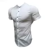 Camisetas masculinas Running Shirt Moda Masculina Camisa de Manga Curta Sólida Super Slim Fit Casual Social Business Camisa Camisa Esporte de Verão Fitness L230715