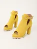 Sandały buty damskie kostki dla kobiet seksowne wysokie obcasy Wzór Stubby High Heels Women Yellow Top Toes Women's Sud Boots 230714