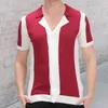 Camisas casuales para hombres Ocio para hombre Camisas de punto de patchwork a rayas 2023 Primavera Verano Casual Manga corta Botón Solapa Chaqueta de punto Tops Ropa de hombre L230715