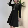 Casual Dresses 2023 Autumn Elegant Knittied Dress Polo Slim Women Long Sleeve Mini Office Lady Party Korean i ett stycke Solid