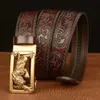 Fashion Tigger Buckle with Tang Grass Pattern Leather Belt for Men Work of Art Belt Automatic Buckle Business Belt Metal Buckle L230704