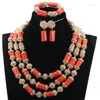 Conjunto de aretes de collar Pulsera de novia de perlas de coral real de moda 24 pulgadas Boda nigeriana C2