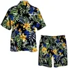 Tute da uomo Stampa floreale tropicale Completi hawaiani Casual Manica corta abbottonata Camicia con risvolto Pantaloncini Tuta Estate 2 pezzi Abbigliamento da spiaggia 230714