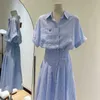 Grundläggande avslappnade klänningar Designer M Letter Elegant Sister Full Score Slim Fit midjependlare Stripe Shirt Dress Girl E46Z