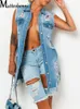 Costumes mode Sexy trou Denim Blouse vestes dames sans manches déchiré en détresse Denim ample longue veste manteau vêtements d'extérieur femmes