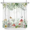 Shower Curtains Green Eucalyptus Leaves Shower Curtains Watercolor Boho Floral Waterproof Morden Bathroom Bathtub Curtain Room Decor With Hooks 230715