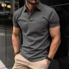 Męskie koszulki Summer Solid Kolor Downown Button Krótkie rękawowe koszulki Polo Man Fashion Casual Pocket Patchwork All-Match Top L230715