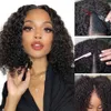 ショートボブウィッグキンキーカーリーvパートウィッグヒューマンヘアアップグレードGlueless Human HairWigs No Lefte