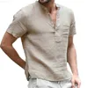 Chemises décontractées pour hommes Été Nouveau T-shirt à manches courtes pour hommes Coton et lin Led T-shirt décontracté pour hommes Chemise Homme Haut respirant L230715