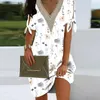 Casual Dresses Colorful Print V Neck Summer Mini Dress For Women Soft Breathable Above Knee Length Party Dating Outfit