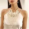 Подвесные ожерелья Retro Pearl Multilayer Choker Tassel Chee Countrace Женщины преувеличенные ключицы